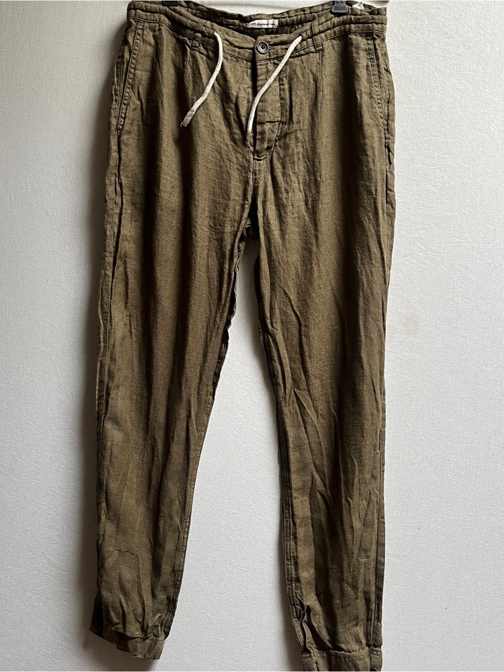 Zara Men’s 100% Linen Relaxed Fit Drawstring Jogger Pants Size M Khaki Cargo